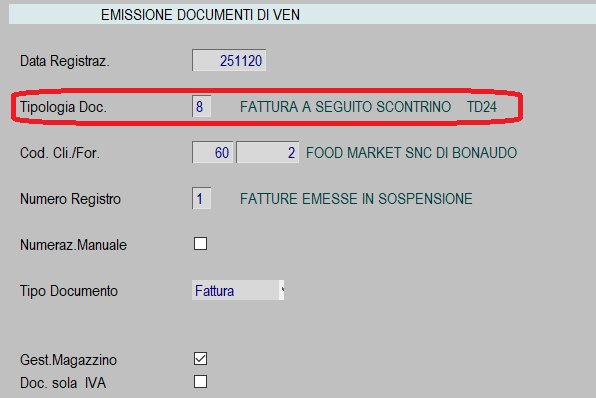 tipologia documento vendita